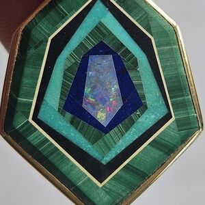 Designer Modernist Solid 14k Yellow Gold Opal Inlay Intarsia Pendant
